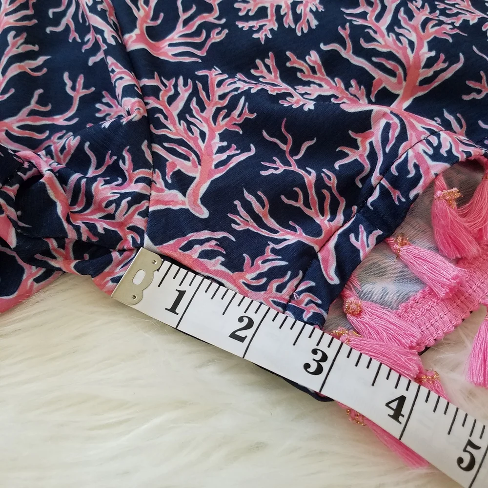 Simply Southern Coral Print Pull-On tassel shorts